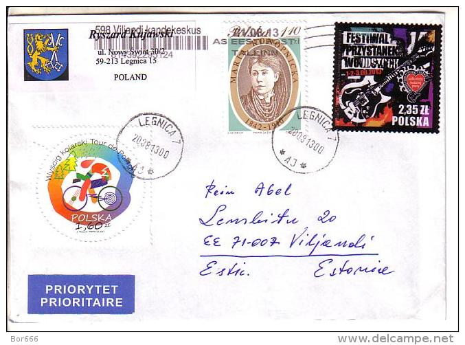 GOOD POLAND Postal Cover To ESTONIA 2013 - Good Stamped: Konopnicka ; Woodstock ; Bicycle - Covers & Documents