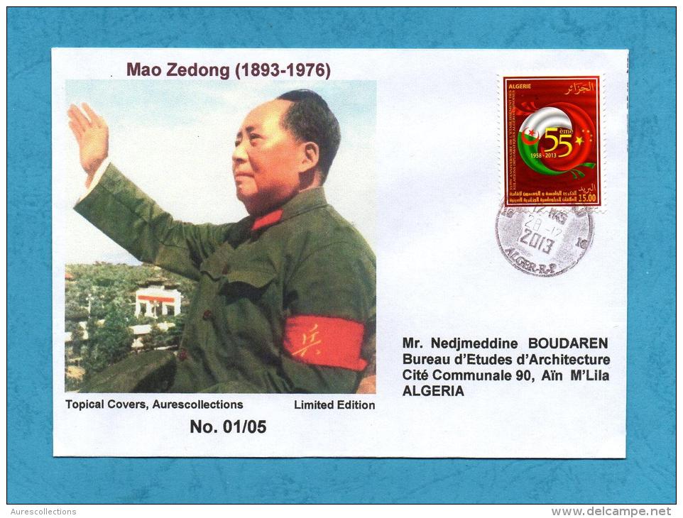 Algeria China, Circulated Cover, Mao Tse-Tung, Mao Tse Tung, 55th Anniv. Diplomatic Relations Algerie Chine 2013 - Mao Tse-Tung