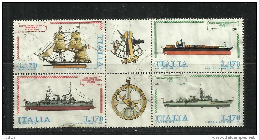 ITALIA REPUBBLICA ITALY REPUBLIC 1978 COSTRUZIONI NAVALI NAVI ITALIANE SHIPS SHIPBUILDING BLOCCO BLOCK USATO USED - Blocks & Kleinbögen