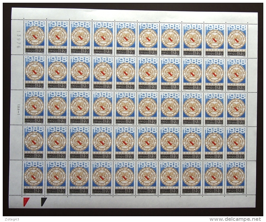 FRANCE 1988 FEUILLE COMPLETE DE 50 TIMBRES BIMILLENAIRE DE STRASBOURG 2552 ** ; - Ganze Bögen