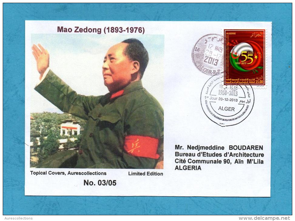 Algeria China, Circulated Cover + Topical Cancel, Mao Tse Tung, 55th Anniv. Diplomatic Relations Algerie Chine 2013 - Mao Tse-Tung