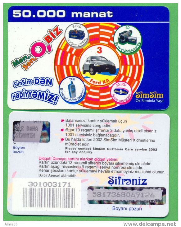 Azerbaijan GSM Prepaid - Azercell SIMSIM 50000 Manat /like UNC / Old Card Cars - Azerbaïjan