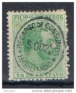 Sello FILIPINAS, Colonia Española, 1/8 C. Habilitado  * - Filipinas