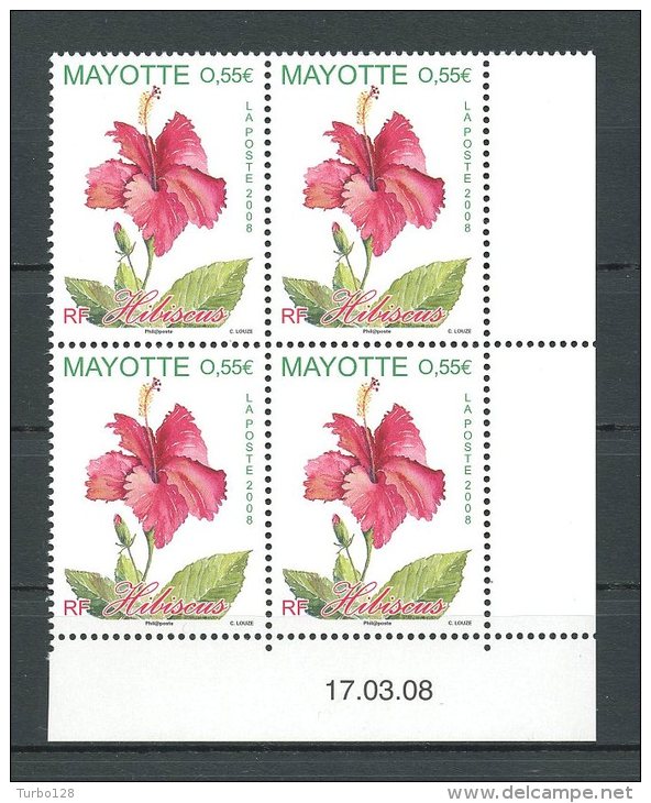MAYOTTE 2008  N° 214 ** Bloc De 4 Coin Daté Neuf = MNH Superbe Fleurs Flowers Flore Flora  L'hibiscus - Ongebruikt