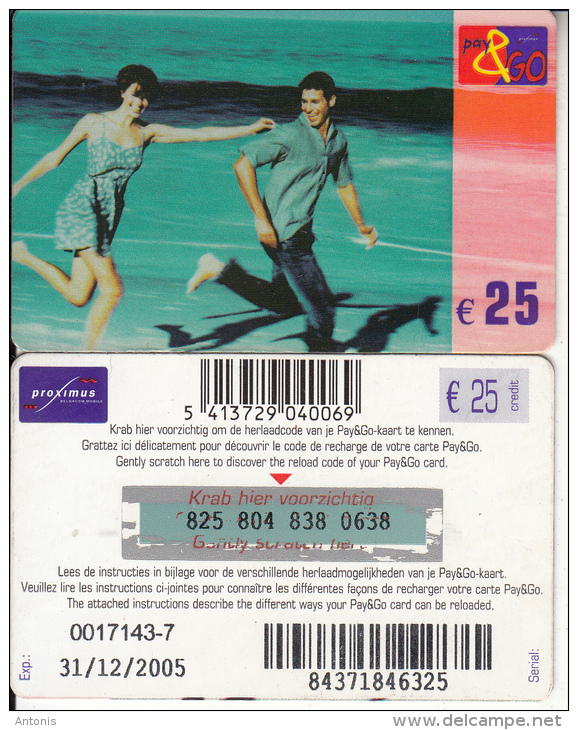 BELGIUM - Couple, Proximus Prepaid Card 25 Euro, Exp.date 31/12/05, Used - GSM-Kaarten, Herlaadbaar & Voorafbetaald