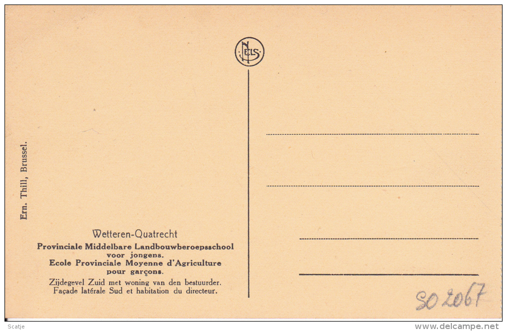 Wetteren-Quatrecht.  -  Provinciale Middelbare Landbouwberoepsschool Voor Jongens;   -  Zijdegevel Zuid Met Woning Vd Be - Wetteren