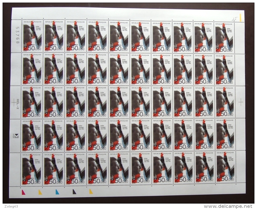 FRANCE 1992 FEUILLE COMPLETE DE 50 TIMBRES MUSICIENS ARTHUR HONEGGER N°2750** - Full Sheets