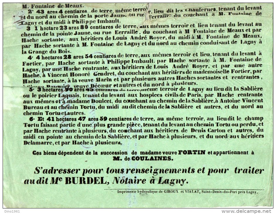 VP809 - LAGNY - Affiche étude Me BURDEL A Affermer De 6 Pièces De Terre - Manifesti