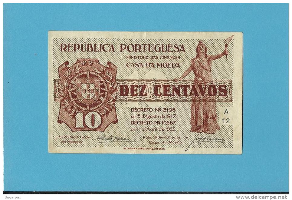 CÉDULA De 10 CENTAVOS - SÉRIE A12 - CASA DA MOEDA - PORTUGAL - EMERGENCY PAPER MONEY - NOTGELD - Portugal