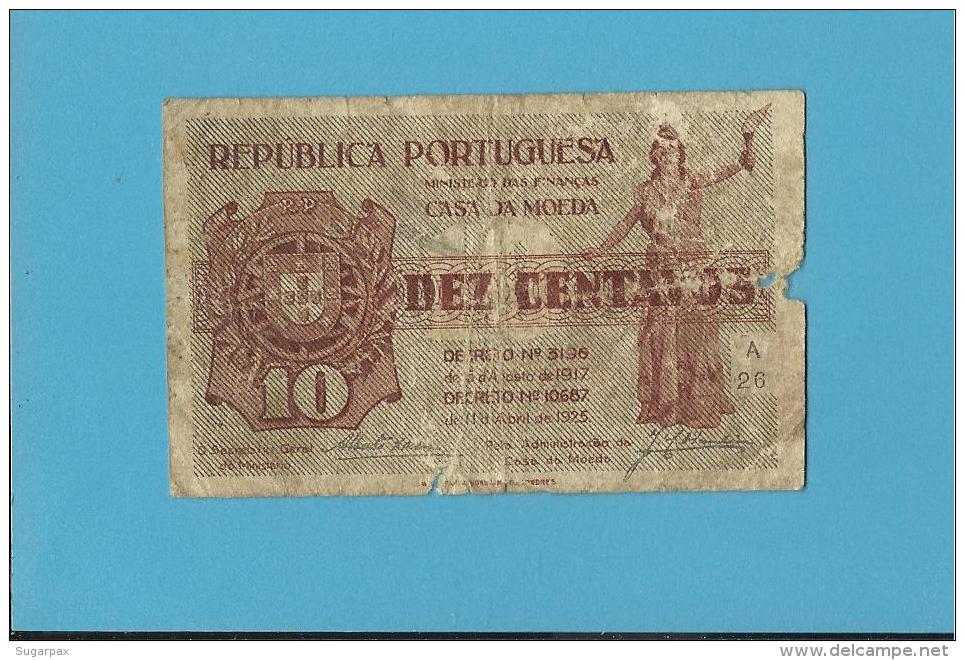 CÉDULA De 10 CENTAVOS - SÉRIE A26 - CASA DA MOEDA - PORTUGAL - EMERGENCY PAPER MONEY - NOTGELD - Portugal