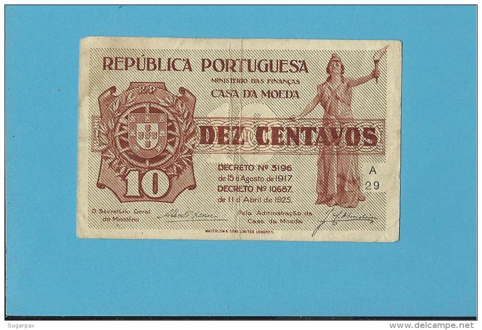 CÉDULA De 10 CENTAVOS - SÉRIE A29 - CASA DA MOEDA - PORTUGAL - EMERGENCY PAPER MONEY - NOTGELD - Portugal