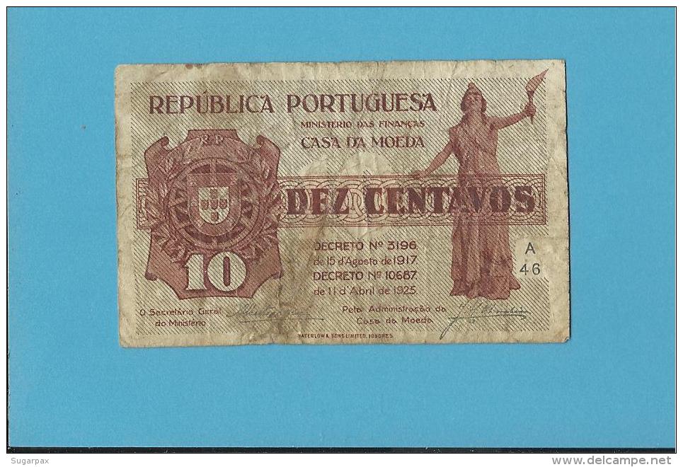 CÉDULA De 10 CENTAVOS - SÉRIE A46 - CASA DA MOEDA - PORTUGAL - EMERGENCY PAPER MONEY - NOTGELD - Portugal