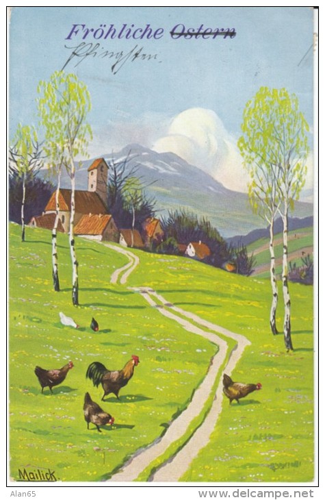 Mailick Artist Signed 'Frohliche Ostern' Happy Easter, Chickens Farm Scene, C1910s Vintage Postcard - Mailick, Alfred