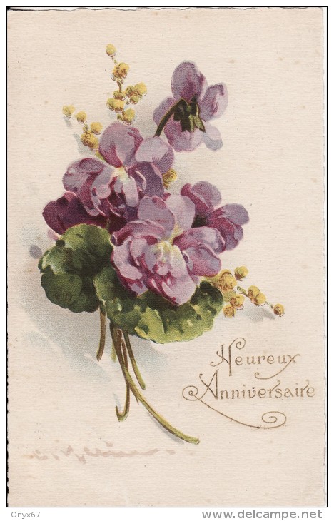 Carte Postale Fantaisie C.KLEIN - VIOLETTE  - FLEUR - Heureux Anniversaire - Illustrateur - VOIR 2 SCANS - - Klein, Catharina