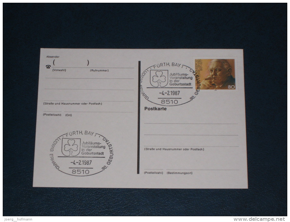 Karte Germany Bund Sonderstempel 1986 8510 Fürth 90. Geburtstag Ludwig Erhard Politiker Minister Geburtstadt - Franking Machines (EMA)