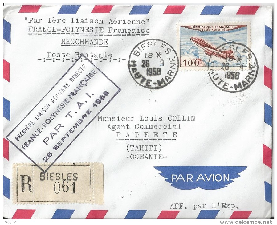 Liaison Commémorative  France - Polynésie  Par TAI  Vers  Tahiti - First Flight Covers