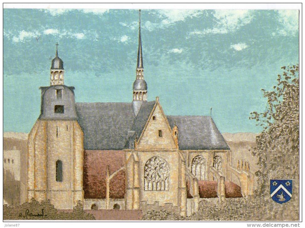 CPM   28         NOGENT LE ROI       EGLISE SAINT SULPICE      BLASON    PASTEL DE ROBERT RENARD - Nogent Le Roi