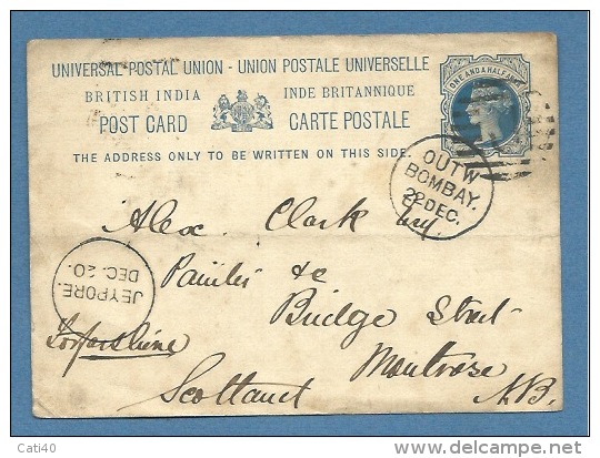 1881 INDE BRITANNIQUE INDIA BRITANNICA   POST CARD  DA BOMBAY  A MONTROSE SCOZIA - Jaipur