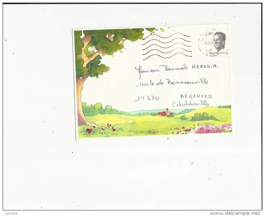 Enveloppe Timbrée De Mr Fallais-Stasse A Landerne Belgique Adressé A Mr Pascal-Heredia A Argences 14 - Postmarks - Lines: Distributions