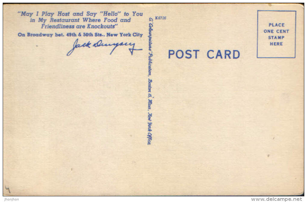 Postcard Unused-Boxing;boxe;boxen-  Champion Of The World 1919,J.Dempsey K.O. J.Willard- 2/scans - Boxing