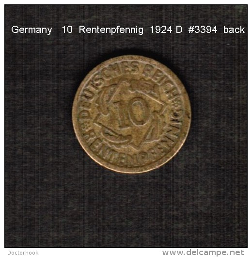 GERMANY    10  RENTENPFENNIG   1924 D  (KM # 33) - 10 Rentenpfennig & 10 Reichspfennig