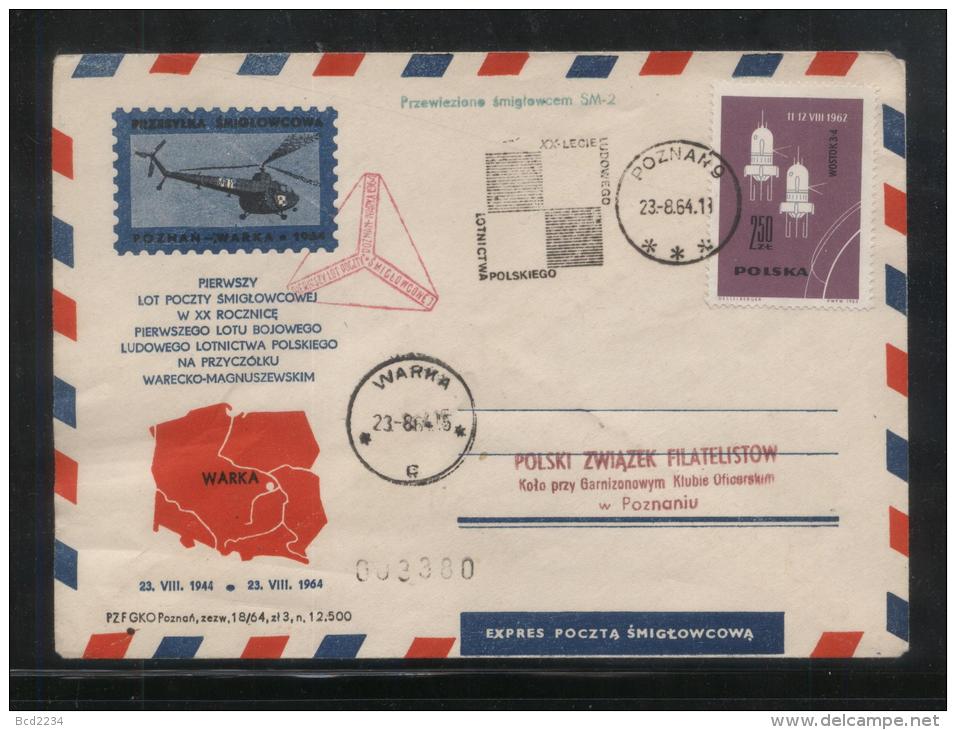 POLAND 1964 HELICOPTER FLIGHT COVER 20TH ANNIV 1ST MILITARY FLIGHT COVER TYPE 1 WARKA RECEIVER (c) - Vliegtuigen