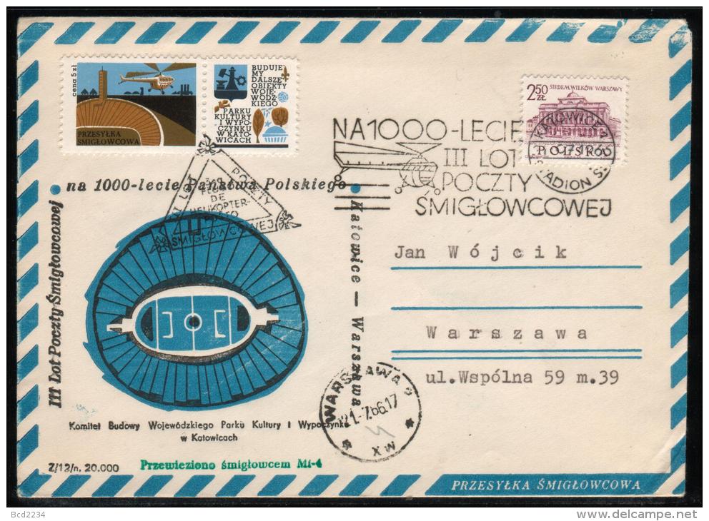 POLAND 1966 HELICOPTER FLIGHT COVER POLISH MILLENARY 3RD MILITARY FLIGHT FLOWN COVER WARSZAWA 2 RECEIVER (xw) - Vliegtuigen