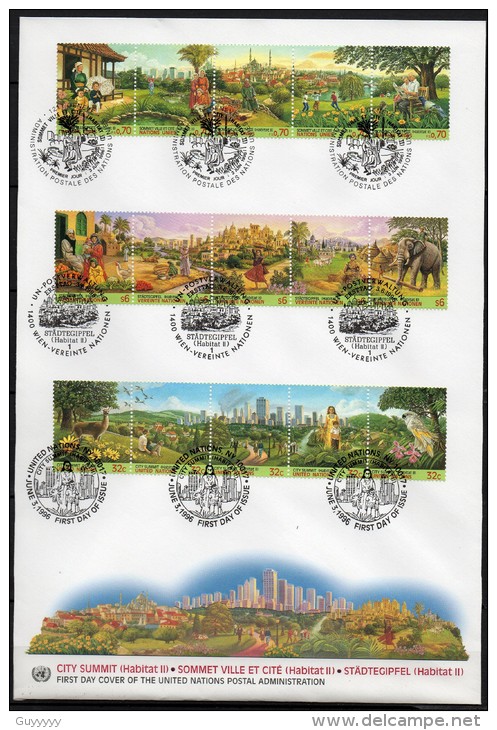 Nations Unies (New-York - Genève - Vienne) - 1996 - FDC  - Sommet Ville Et Cité à Istanbul - Gemeinschaftsausgaben New York/Genf/Wien