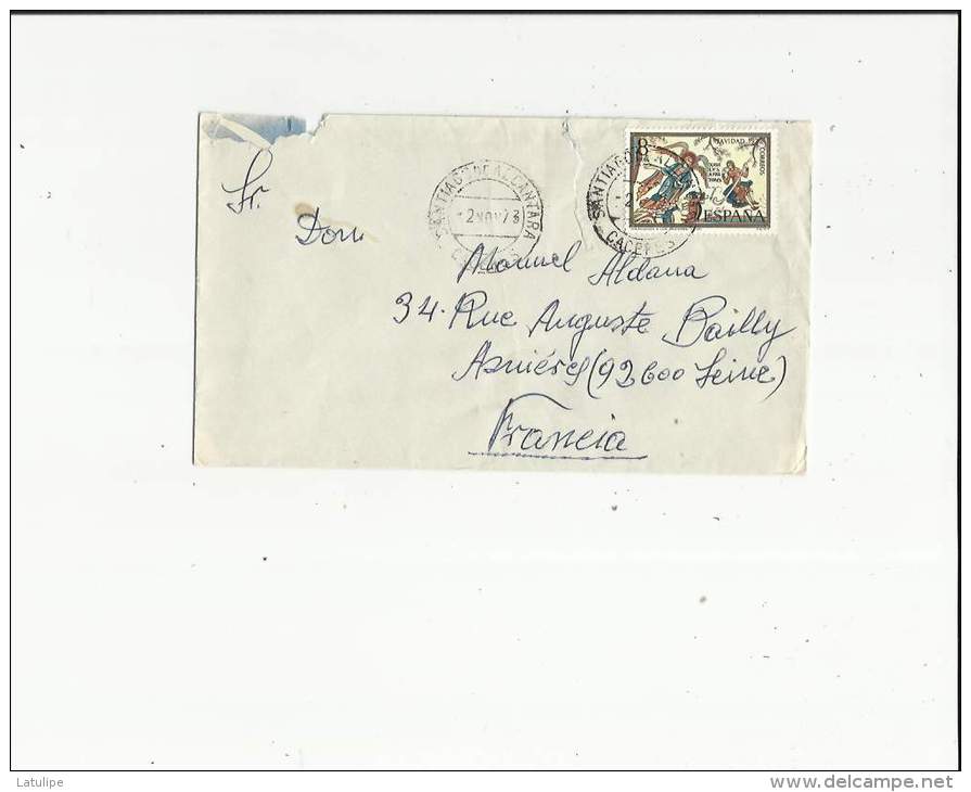 Enveloppe Timbrée De Mr Juan-Salgado A Santiagole De Alexantera Caceres Espagne Adressé A Manuel-Aldana A Asnières 92 - Franquicia Postal