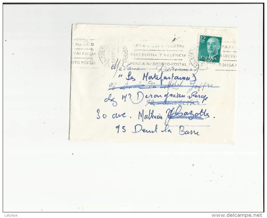 Enveloppe Timbrée De Mme Sangiak A Palma-Mallorca -Baleares  Adressé A Mme Derounian A Deuil-la-Barre 95 - Franquicia Postal