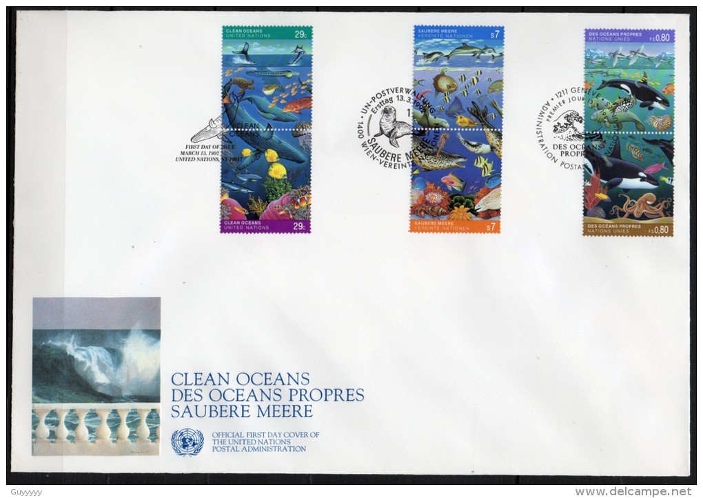 Nations Unies (New-York - Genève - Vienne) - 1992 - FDC  - Protection De L'Environnement Marin - Emisiones Comunes New York/Ginebra/Vienna