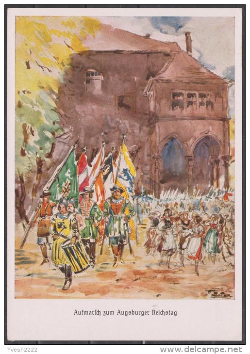 Allemagne 1938. Carte Postale TSC, Festivités Du Reich à Heidelberg. Procession En Costumes Avec Drapeaux Et Tambours - Buste