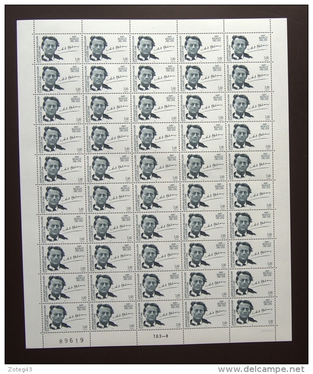 FRANCE 1996 FEUILLE COMPLETE DE 50 TIMBRES 20ème Anniversaire De La Mort D´ANDRE MALRAUX 3038** ; - Feuilles Complètes