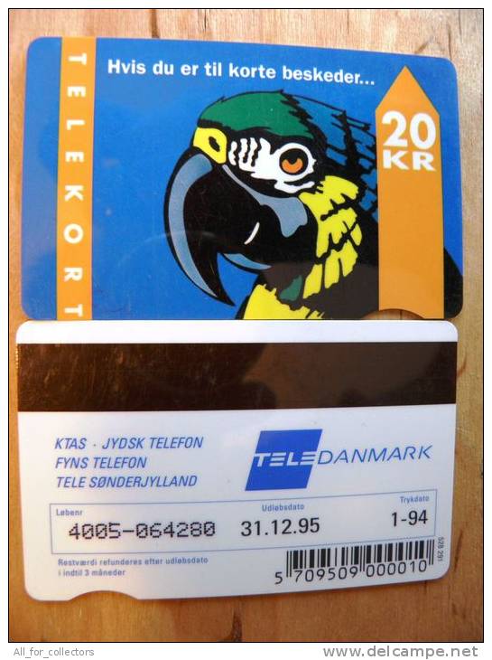 Magnetic Phone Card From Denmark, 20kr , Bird Parrot, - Denemarken