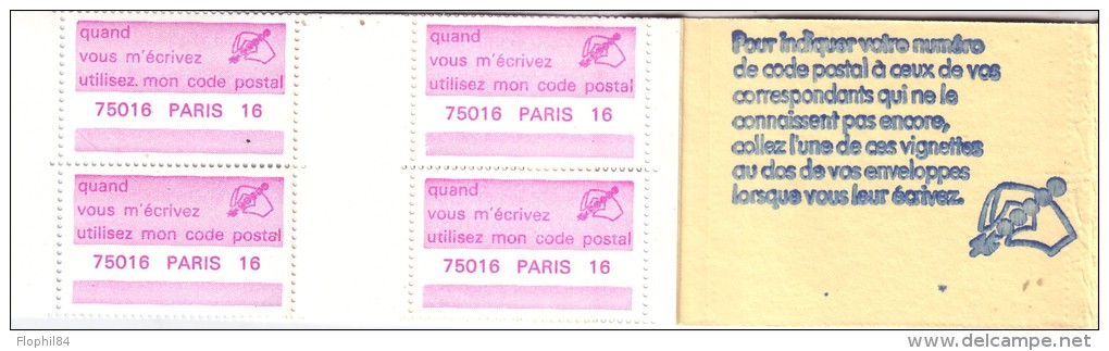 POSTE - CARNET NEUF POUR VOTRE COURRIER LE CODE POSTAL POUR VOTRE EPARGNE LA POSTE. - Other & Unclassified