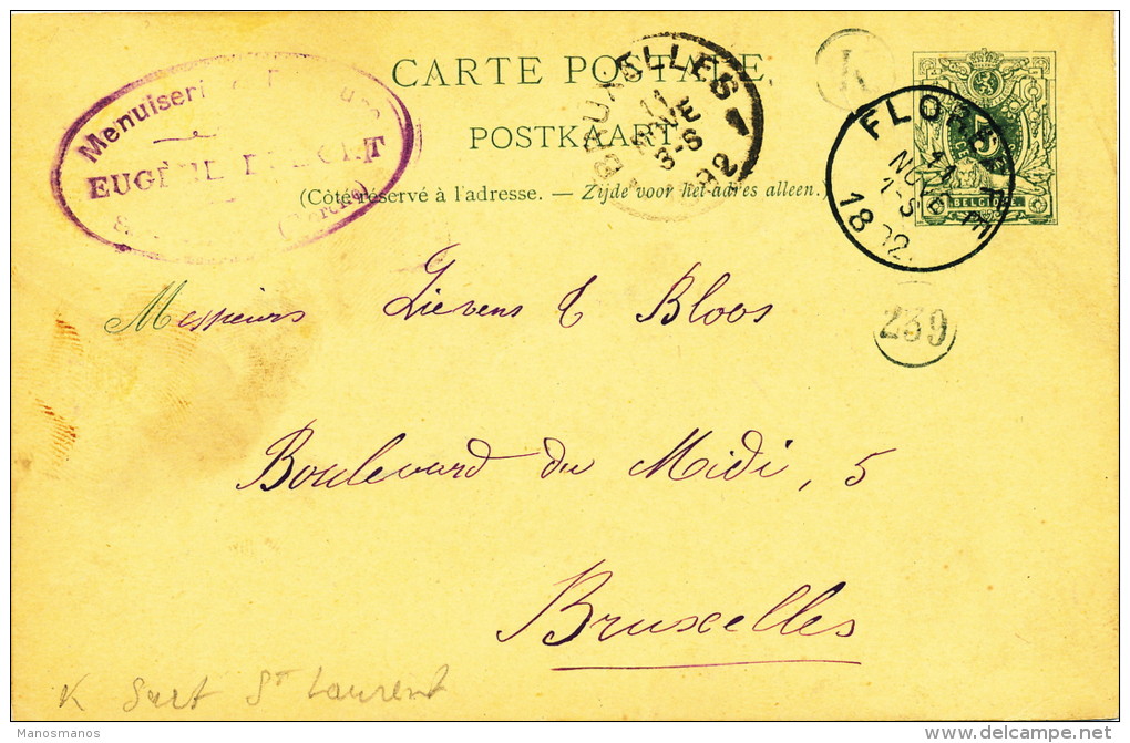 017/22 - Entier Postal Lion Couché FLOREFFE 1892 - Boite Rurale K - Origine SART ST LAURENT - Landelijks Post