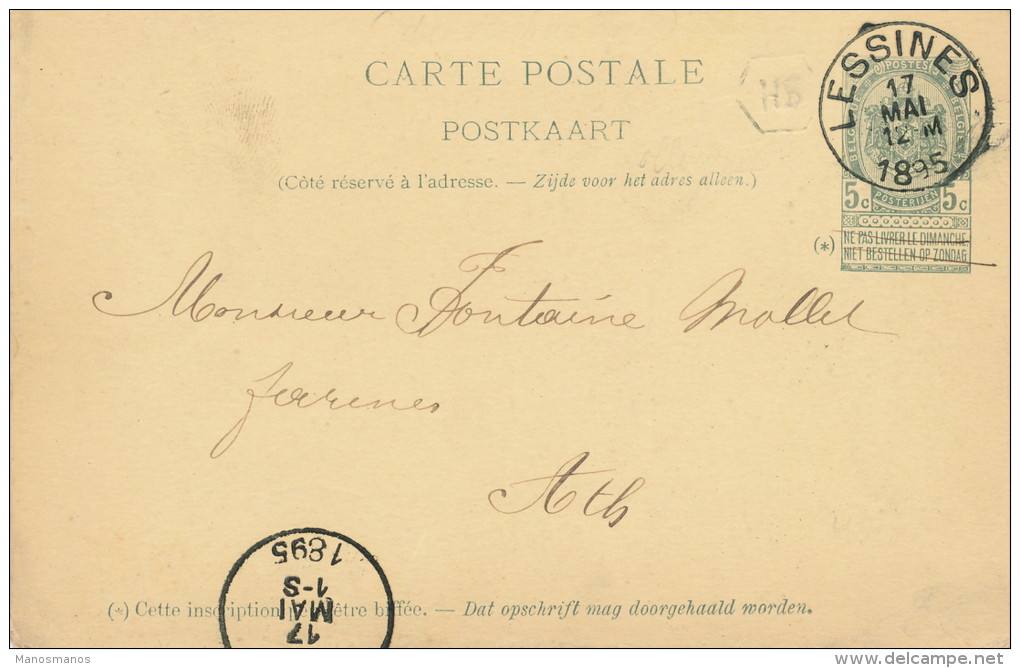 021/22 - Entier Postal Armoiries LESSINES 1895 - Boite Rurale HS - Origine OLLIGNIES - Poste Rurale