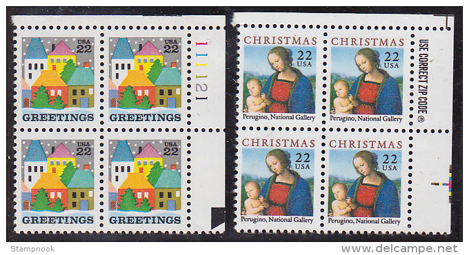 USA Scott 2344-45, 2367-68, 2428 Plate Blocks 5 In All Face Value $4.25 Mint NH Xmas - Numéros De Planches