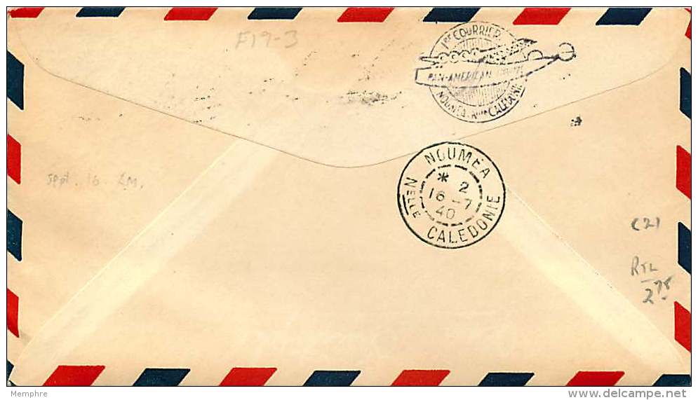 1940 FAM 19 First Flight  Honolulu To New Caledonia Sc C21  Noumea New Caledonia Backstamps - 1c. 1918-1940 Covers