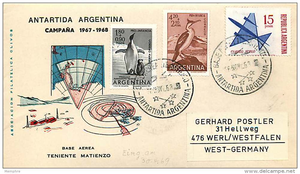 1968  Argentina Air Force Base Teniente Matienzo  First Air Force  Helicopter Flight In Antractica - Research Stations