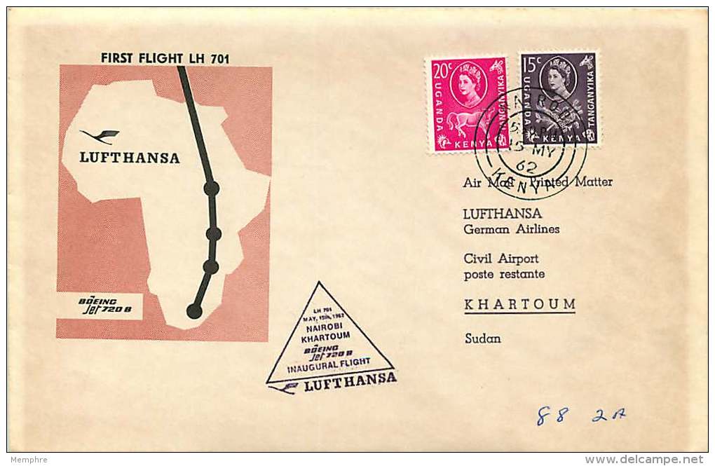 1962  First Flight Lufthansa  Nairobi To Khartoum, Sudan - Kenya, Ouganda & Tanganyika