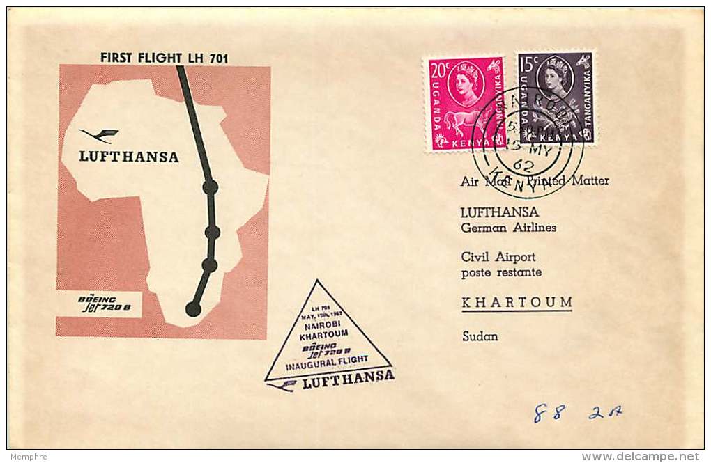 1962  First Flight Lufthansa  Nairobi To Khartoum, Sudan - Kenya, Uganda & Tanganyika