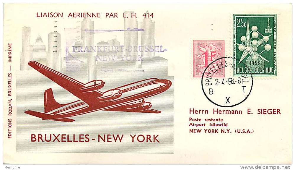 1958  Premier Vol Bruxelles - New York Par Lufthansa - Sonstige & Ohne Zuordnung