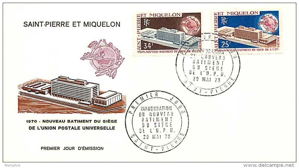 1970 Nouveau Siège De L'UPU Yv 399-400  Série Omnibus - FDC