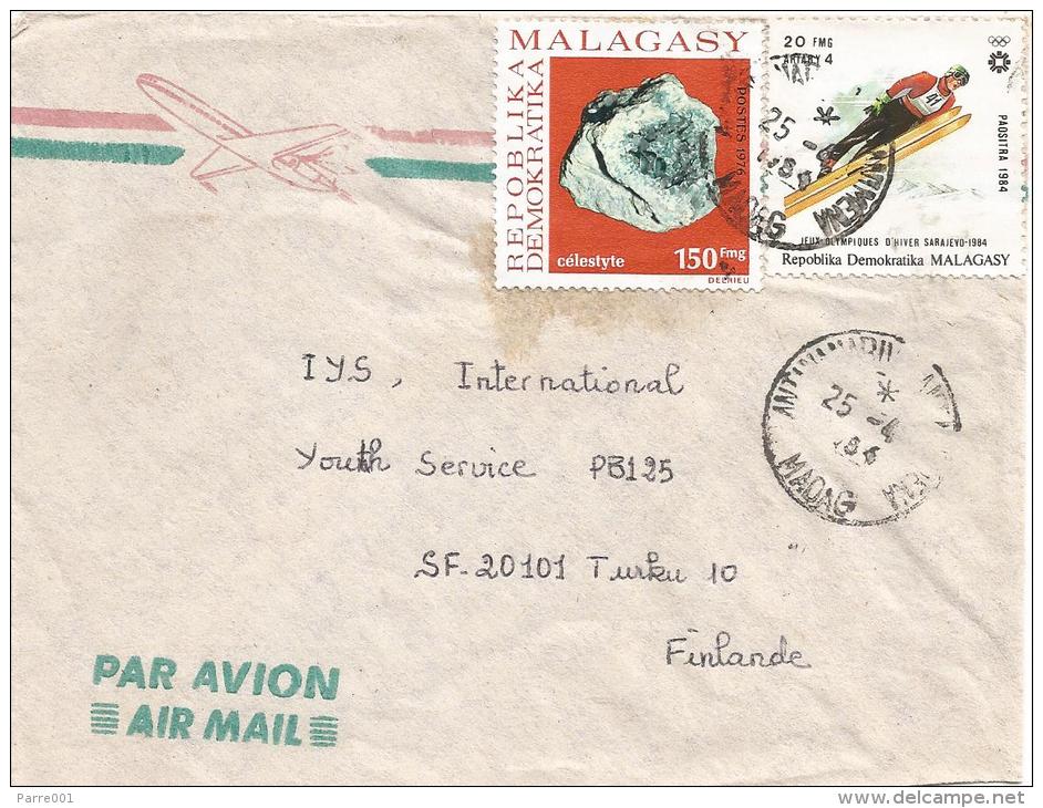 Madagascar 1984 Antanarivo Cetestyte Minerals Olympic Games Sarajevo Ski Jumping Cover - Mineralen