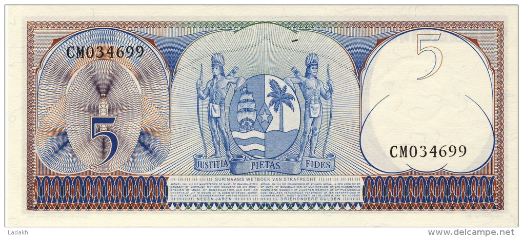 BILLET # SURINAM # 5 GULDENS  # 1963  # PICK 30 # NEUF # - Suriname