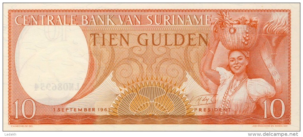 BILLET # SURINAM # 10 GULDENS  # 1963  # PICK 31 # NEUF # - Surinam