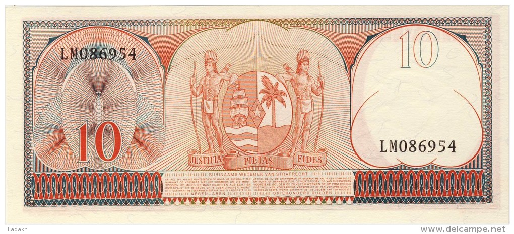 BILLET # SURINAM # 10 GULDENS  # 1963  # PICK 31 # NEUF # - Surinam