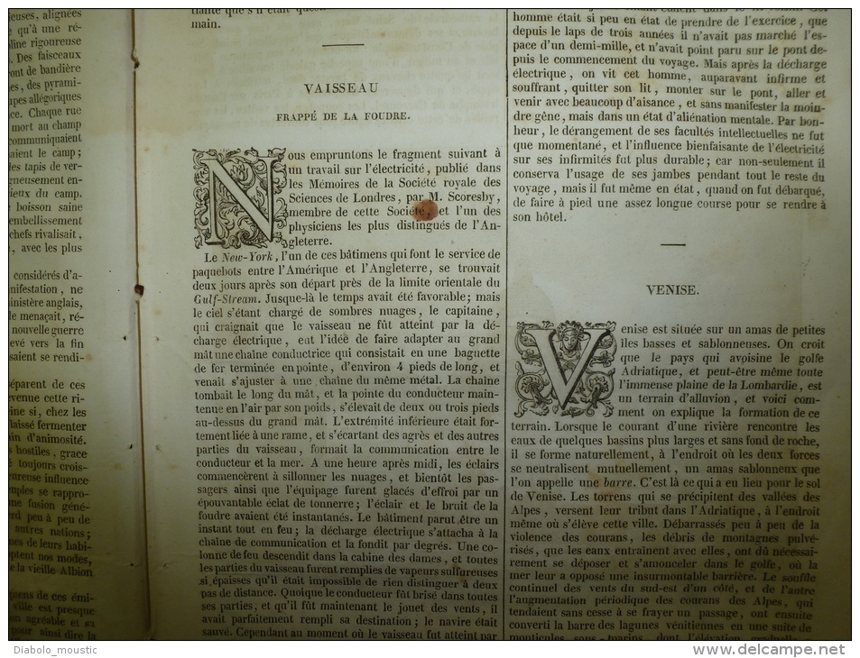 28 Nov. 1833 MAGASIN UNIVERSEL: Un Vaisseau (navire) Frappé Par La Foudre;VENISE ;Paris Au 16e Siecle - 1800 - 1849