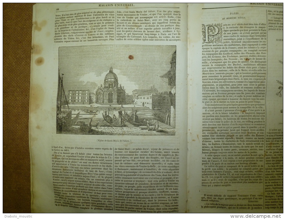 28 Nov. 1833 MAGASIN UNIVERSEL: Un Vaisseau (navire) Frappé Par La Foudre;VENISE ;Paris Au 16e Siecle - 1800 - 1849